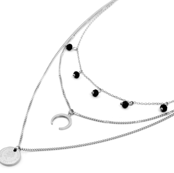 Jewelry - Black Austrian crystal layered necklace in stainless steel